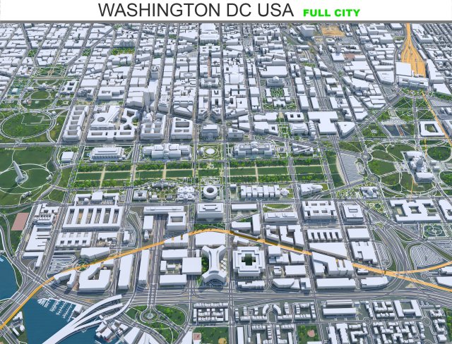 Washington DC downtown city USA 20km 3D Model .c4d .max .obj .3ds .fbx .stl .blend 
