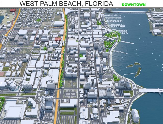 West Palm Beach Downtown city Florida USA 6km 3D Model .c4d .max .obj .3ds .fbx .stl .blend 