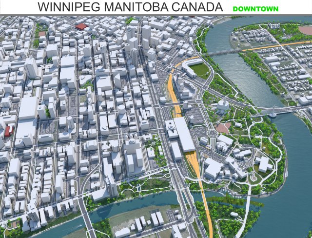 Winnipeg Manitoba Downtown city Canada 6km 3D-Modell .c4d .max .obj .3ds .fbx .stl .blend 