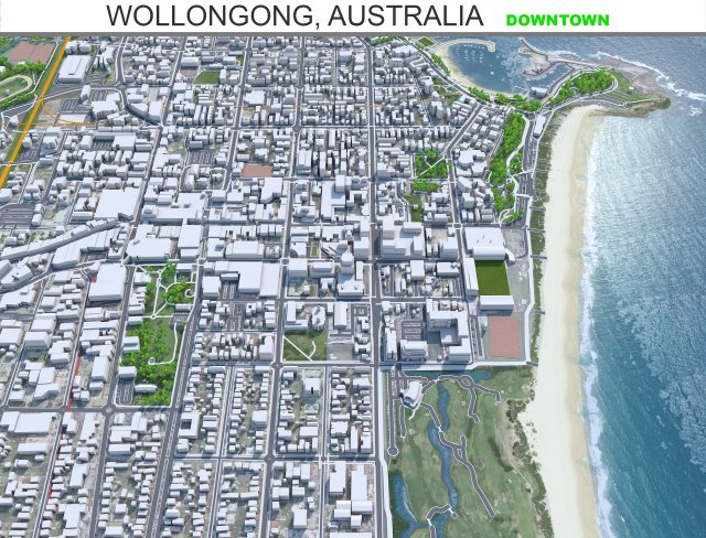 Wollongong Downtown city Australia 6km 3D-Modell .c4d .max .obj .3ds .fbx .stl .blend 