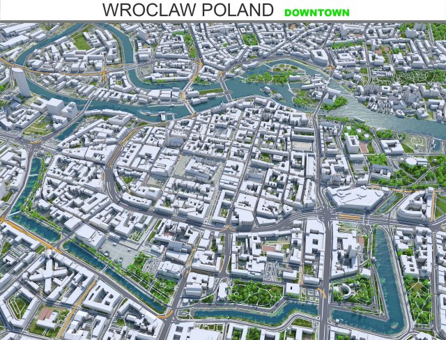 Wroclaw Downtown city Poland 8km 3D Модель .c4d .max .obj .3ds .fbx .stl .blend 