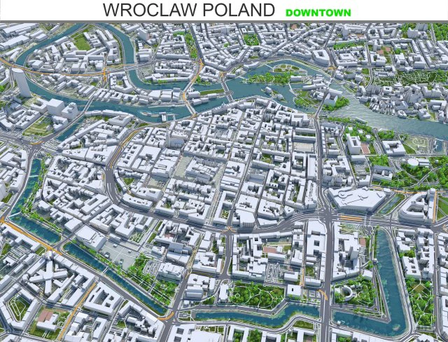 Breslavia Centro citt&agrave; Polonia 8 km Modello 3D .c4d .max .obj .3ds .fbx .stl .blend 