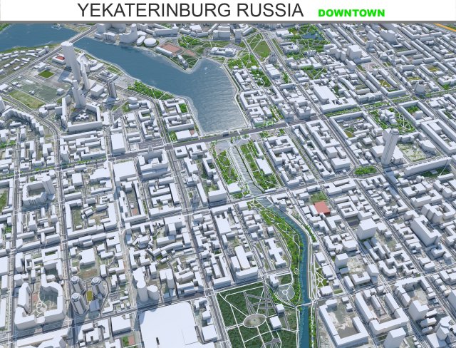 Yekaterinburg Downtown city Russia 8km 3D Model .c4d .max .obj .3ds .fbx .stl .blend 