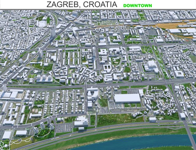 Zagreb Downtown city Croatia 8km 3D Model .c4d .max .obj .3ds .fbx .stl .blend 