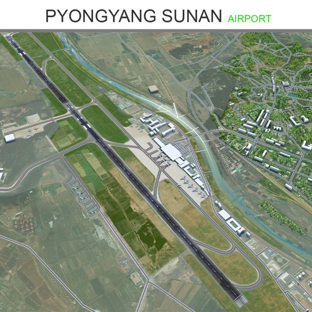 Pyongyang Sunan Airport 10km 3D Model .c4d .max .obj .3ds .fbx .stl .blend 