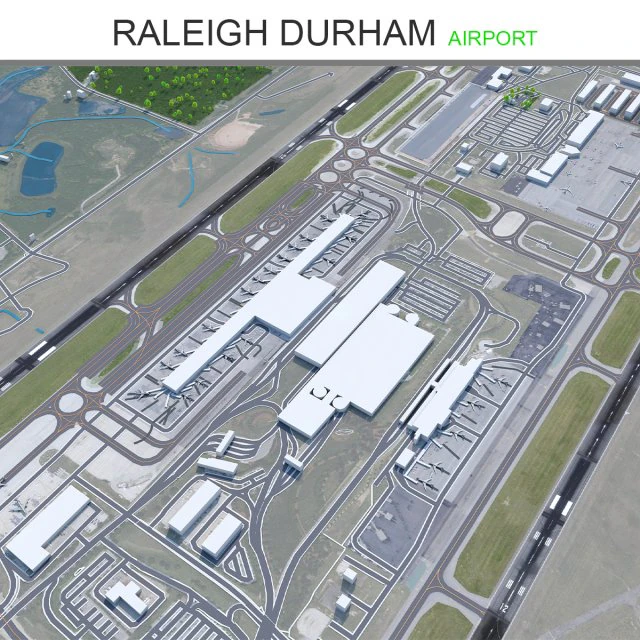 Raleigh Durham Airport 10km 3D Model .c4d .max .obj .3ds .fbx .stl .blend