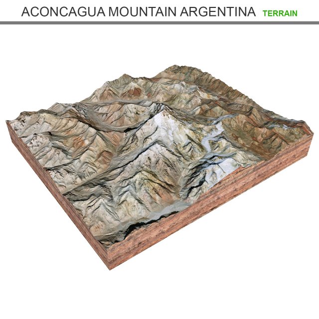 Aconcagua Mountain Argentina Terrain 3D-Modell .c4d .max .obj .3ds .fbx .stl .blend 