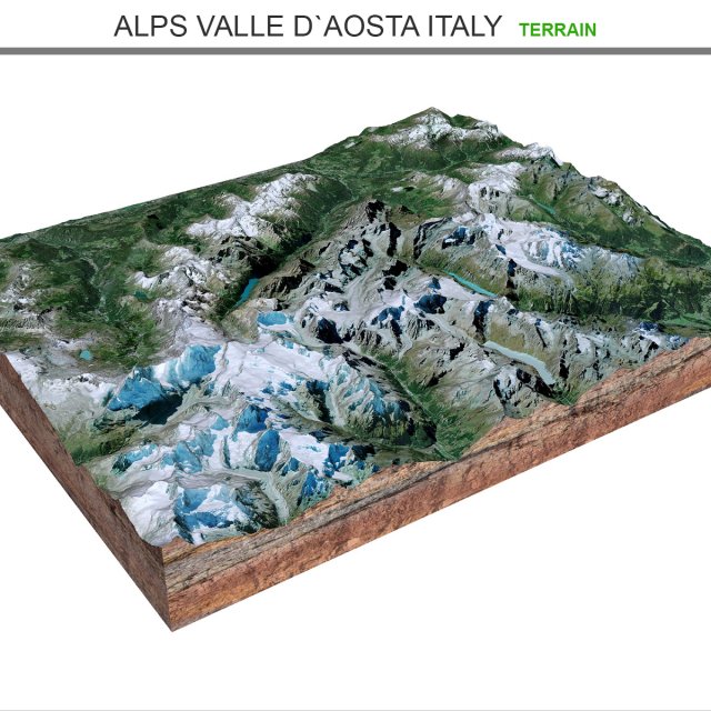 Alps Valle D Aosta Italy Terrain Modelo 3D .c4d .max .obj .3ds .fbx .stl .blend 