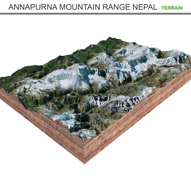 Annapurna Mountain Range Nepal Terrain 3D Model .c4d .max .obj .3ds .fbx .stl .blend