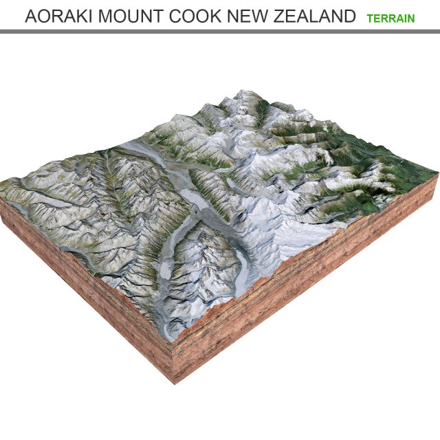 Aoraki Mount Cook New Zealand Terrain 3D मॉडल .c4d .max .obj .3ds .fbx .stl .blend