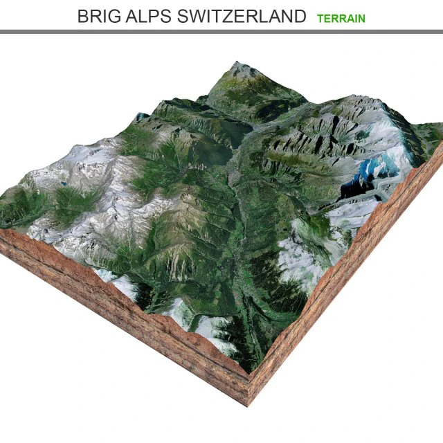 Brig Alps Switzerland Terrain 3D Model .c4d .max .obj .3ds .fbx .stl .blend 