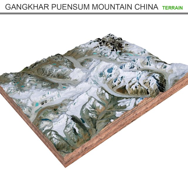 Gangkhar Puensum Mountain China Terrain  3D Model .c4d .max .obj .3ds .fbx .lwo .lw .lws