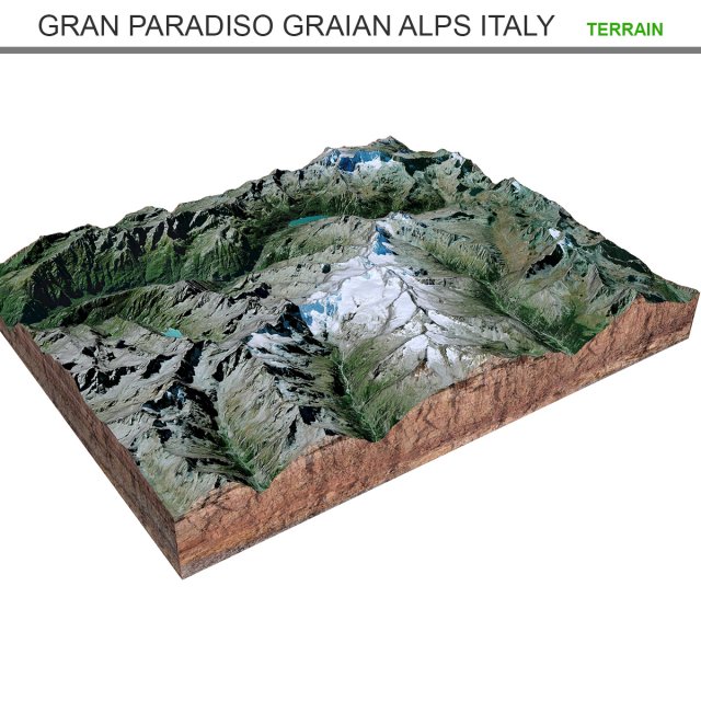 Gran Paradiso Graian Alps Italy Terrain  3D Model .c4d .max .obj .3ds .fbx .lwo .lw .lws