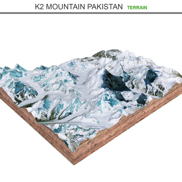K2 Mountain Pakistan Terrain 3D Model .c4d .max .obj .3ds .fbx .stl .blend 