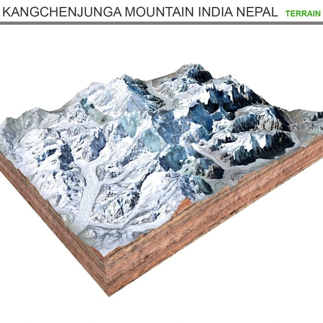 Kangchenjunga Mountain India Nepal Terrain 3D Model .c4d .max .obj .3ds .fbx .stl .blend 