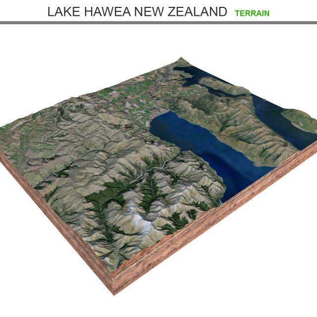 Lake Hawea New Zealand Terrain  3D Model .c4d .max .obj .3ds .fbx .lwo .lw .lws