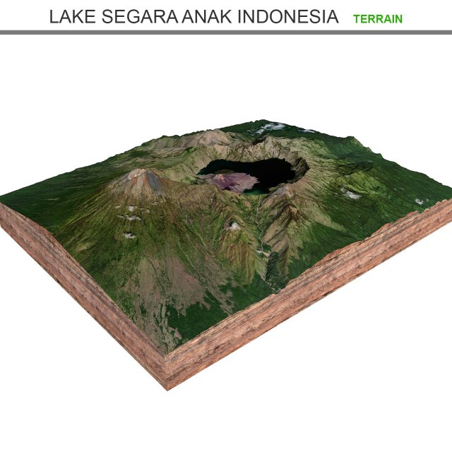 Lake Segara Anak Indonesia Terrain 3D Model .c4d .max .obj .3ds .fbx .stl .blend 