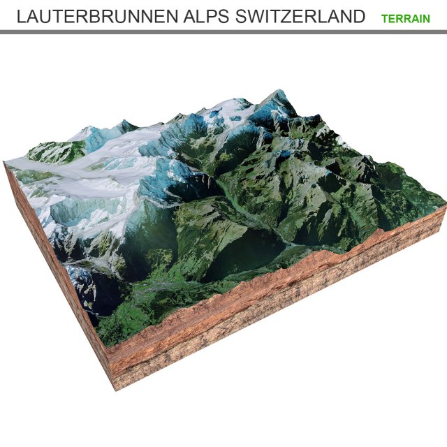 Lauterbrunnen Alps Switzerland Terrain  3D Model .c4d .max .obj .3ds .fbx .lwo .lw .lws