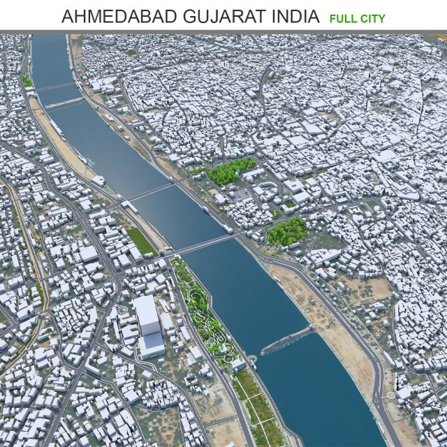 Ahmedabad city Gujarat India  3D Model .c4d .max .obj .3ds .fbx .lwo .lw .lws
