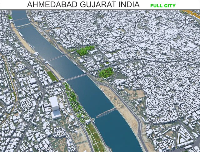 Ahmedabad city Gujarat India 3D Model .c4d .max .obj .3ds .fbx .stl .blend 