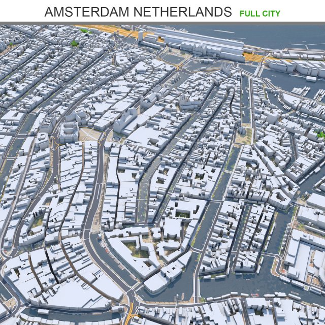 Amsterdam city Netherlands  3D Model .c4d .max .obj .3ds .fbx .lwo .lw .lws