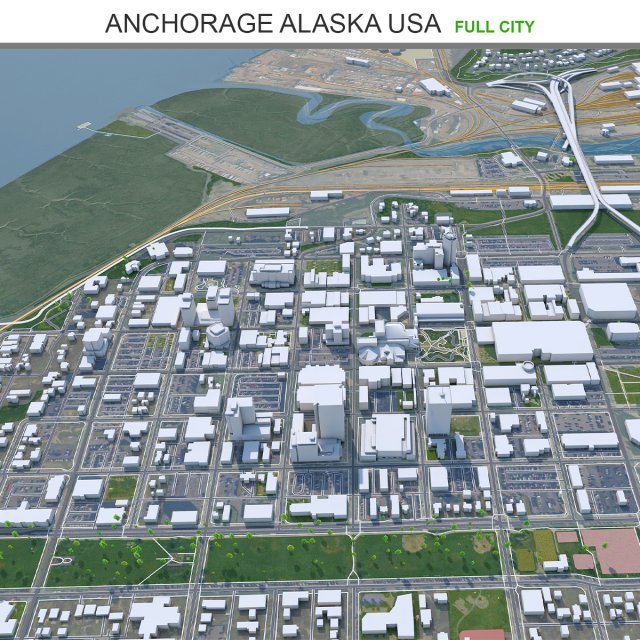 Anchorage City Alaska USA 220km 3D Model .c4d .max .obj .3ds .fbx .lwo .lw .lws