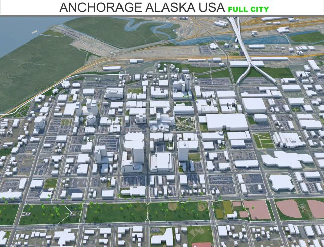 Anchorage City Alaska USA 220km 3D Model .c4d .max .obj .3ds .fbx .stl .blend