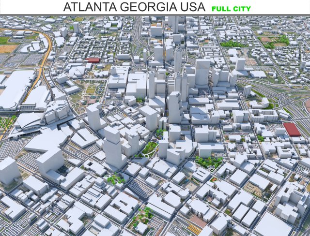 Atlanta city Georgia USA 40km 3D Модель .c4d .max .obj .3ds .fbx .stl .blend 