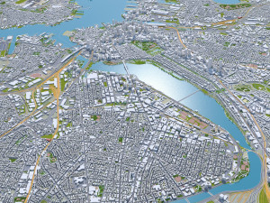 Boston city Massachusetts USA 50km Modello 3D