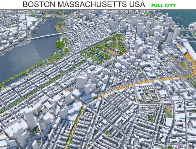 Boston city Massachusetts USA 50km 3D Model .c4d .max .obj .3ds .fbx .stl .blend