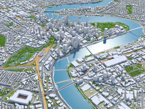 Cidade de Brisbane Austr&aacute;lia 50 km Modelo 3D