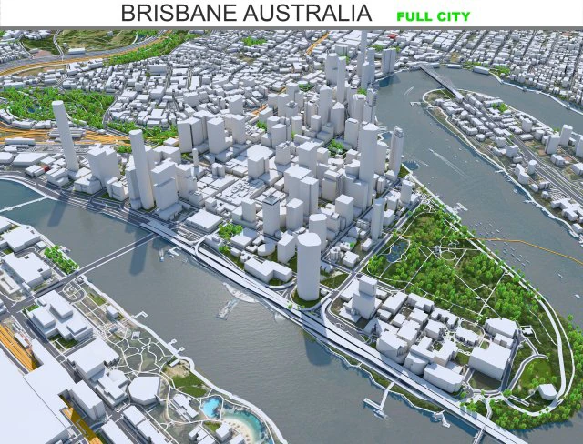 Cidade de Brisbane Austr&aacute;lia 50 km Modelo 3D .c4d .max .obj .3ds .fbx .stl .blend 