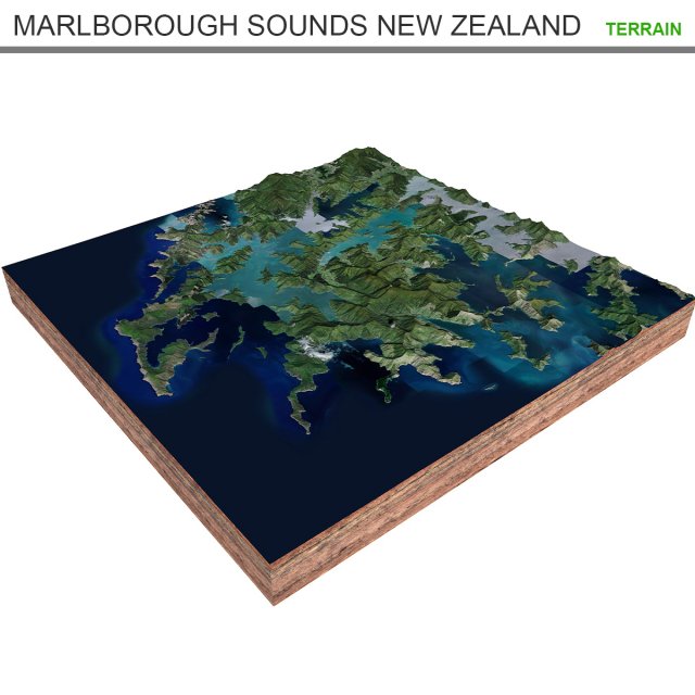 Marlborough Sounds New Zealand Terrain  3D Model .c4d .max .obj .3ds .fbx .lwo .lw .lws