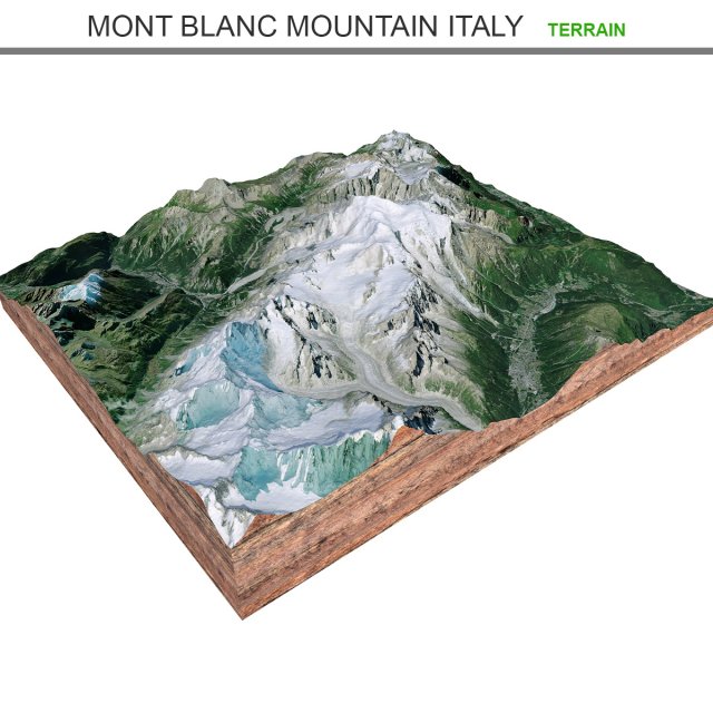 Mont Blanc Mountain Italy Terrain  3D Model .c4d .max .obj .3ds .fbx .lwo .lw .lws