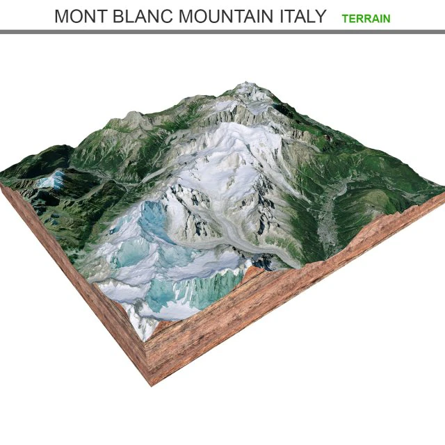Mont Blanc Mountain Italy Terrain 3D Model .c4d .max .obj .3ds .fbx .stl .blend 