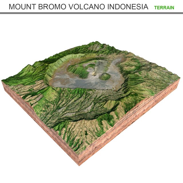 Mount Bromo Volcano Indonesia Terrain  3D Model .c4d .max .obj .3ds .fbx .lwo .lw .lws