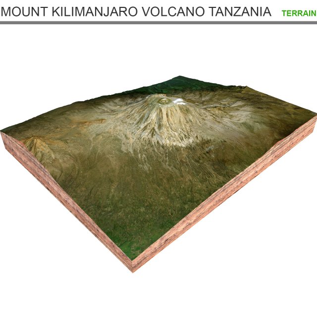 Mount Kilimanjaro Volcano Tanzania Terrain  3D Model .c4d .max .obj .3ds .fbx .lwo .lw .lws