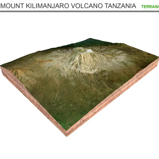 Mount Kilimanjaro Volcano Tanzania Terrain 3D Model .c4d .max .obj .3ds .fbx .stl .blend 