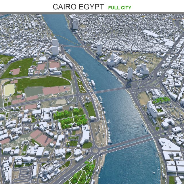 Cairo Egypt city 130km 3D Model .c4d .max .obj .3ds .fbx .lwo .lw .lws