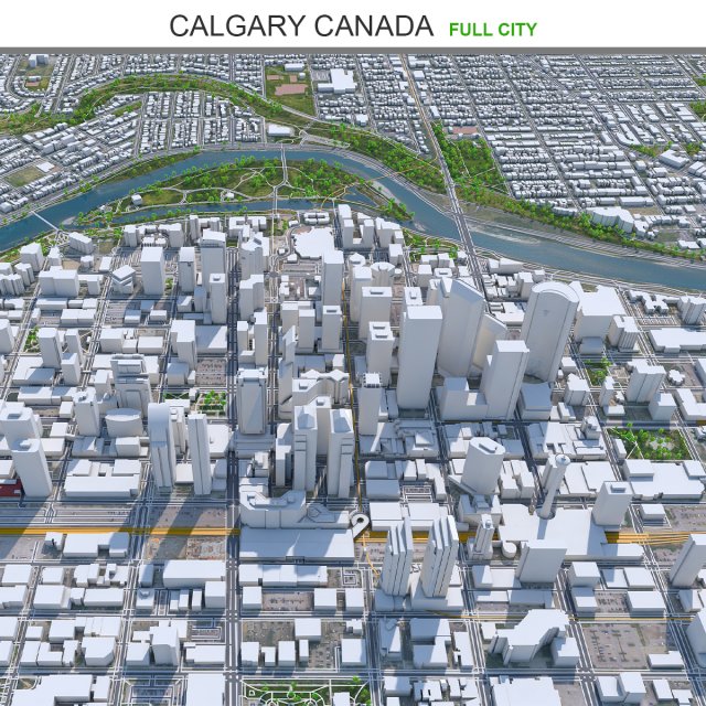Calgary city Canada 60km 3D Model .c4d .max .obj .3ds .fbx .lwo .lw .lws