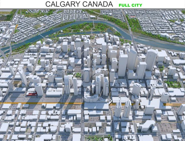 Calgary city Canada 60km 3D Model .c4d .max .obj .3ds .fbx .stl .blend 