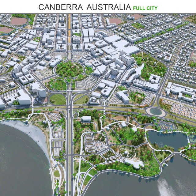 Canberra city Australia 50km 3D Model .c4d .max .obj .3ds .fbx .lwo .lw .lws