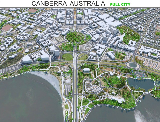 Canberra city Australia 50km 3D Model .c4d .max .obj .3ds .fbx .stl .blend 