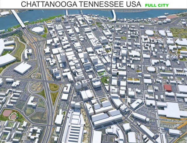 Chattanooga Tennessee city USA 3D Model .c4d .max .obj .3ds .fbx .stl .blend