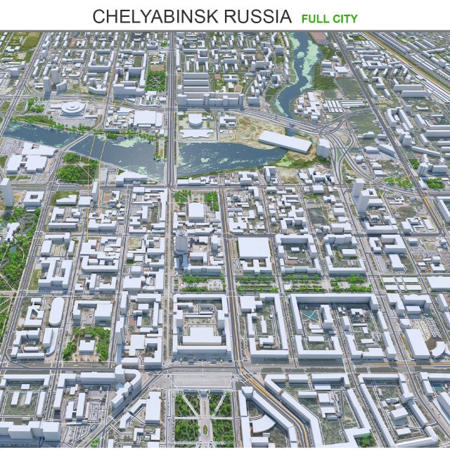 Chelyabinsk city Russia 70km 3D Model .c4d .max .obj .3ds .fbx .lwo .lw .lws