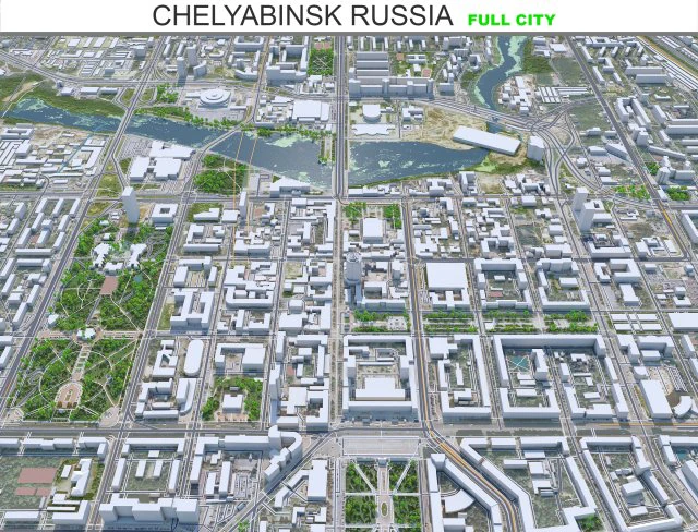 Chelyabinsk city Russia 70km 3D Model .c4d .max .obj .3ds .fbx .stl .blend