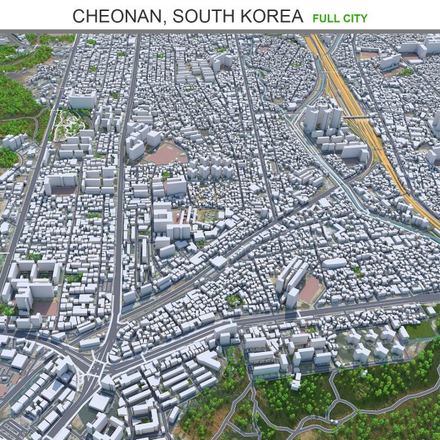 Cheonan city South Korea 50km 3D Model .c4d .max .obj .3ds .fbx .lwo .lw .lws