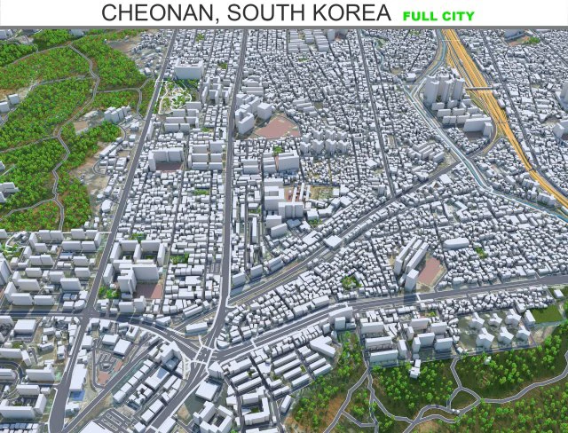 Citt&agrave; di Cheonan Corea del Sud 50 km Modello 3D .c4d .max .obj .3ds .fbx .stl .blend 