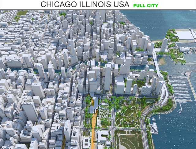 Chicago city Illinois USA 70km Modello 3D .c4d .max .obj .3ds .fbx .stl .blend 