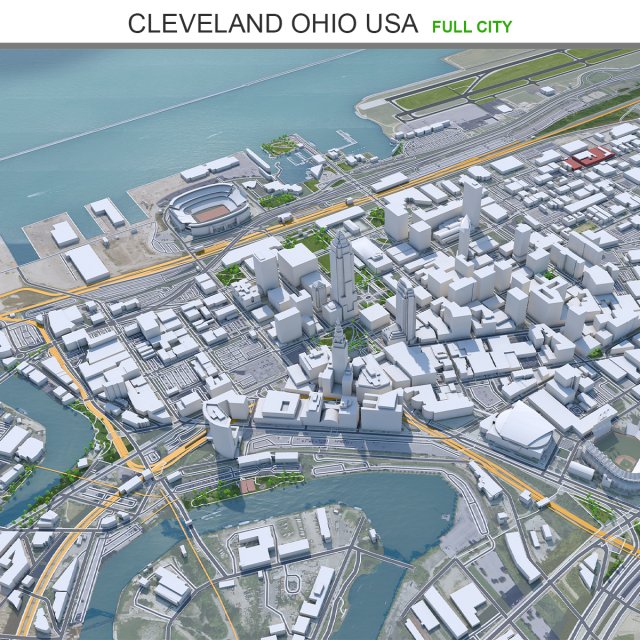 Cleveland city Ohio USA 40km 3D Model .c4d .max .obj .3ds .fbx .lwo .lw .lws